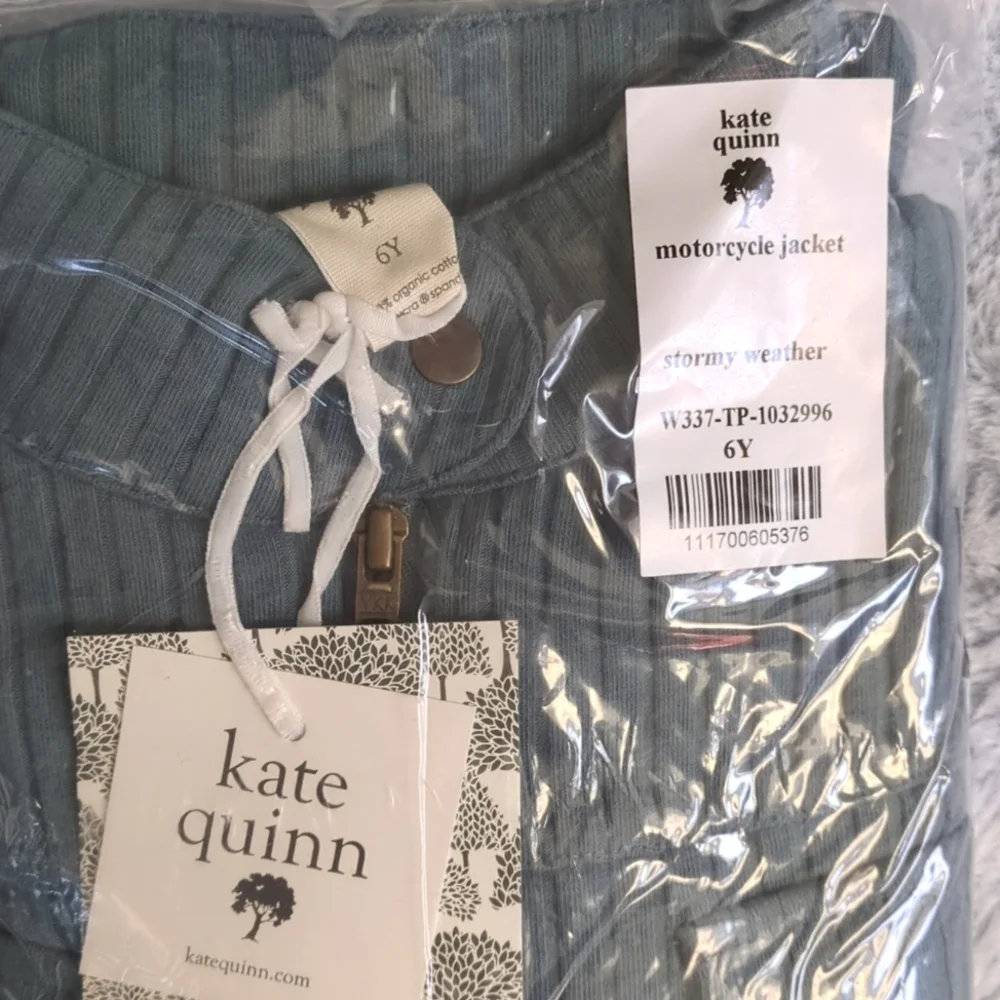 NWT 6Y Kate Quinn Long Sleeve Motorcycle Jacket Stormy Weather Blue Wide Rib